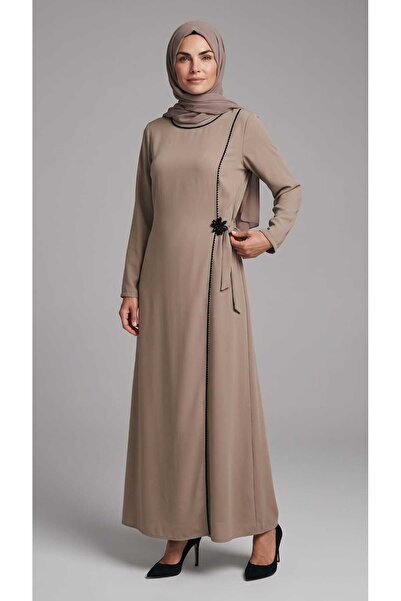 ECE GİYİM Women's Special Occasion Dress with Side Ties, Brooch, and Bead Det...