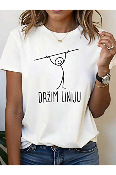 23ERVA Women's Stick Figure Holding Line Design, Pure Cotton T-Shirt, Casual ...