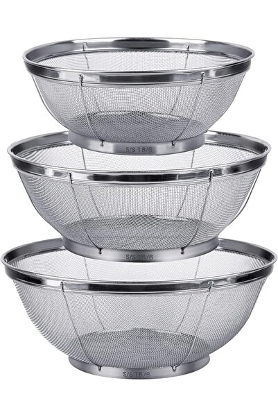 ALMEKAQUZ 3 Pack Strainers for Kitchen, 18/8 Stainless Steel Colander, Fine M...