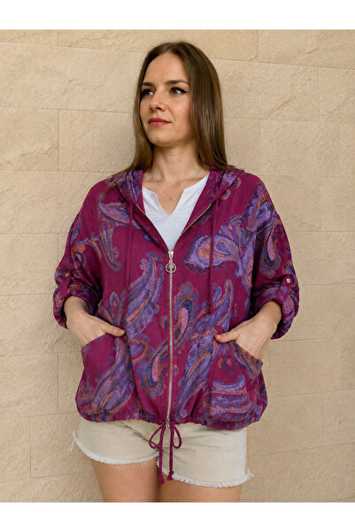 AGORATEKSTİL Women's Original Italian Cotton Hooded Zipper Long Sleeve Shirt ...
