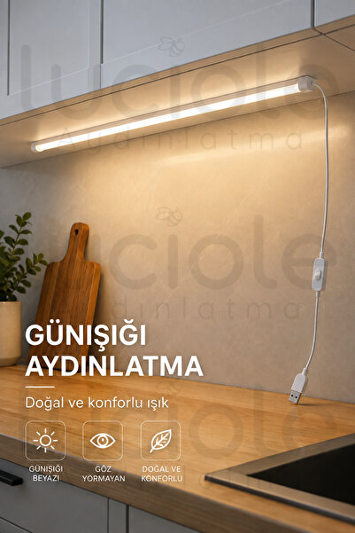 luciole Mutfak Dolap Altı Günışığı LED Çubuk 100 cm USB 5V Anahtarlı Yapışkan...