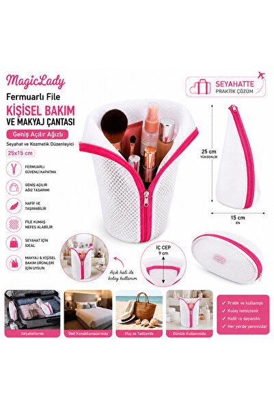 Magiclady Fermuarlı File Kişisel Bakım Çantası – Geniş Açılır Ağızlı Seyahat ...