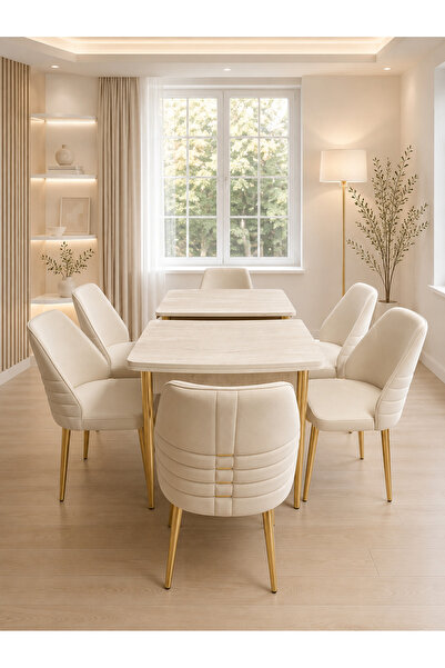 Concept Ayz Home Vİora Nova Gold Serisi 6 Kişilik Krem Kumaş 80*130 Cm Traver...