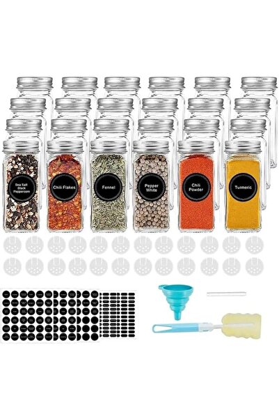 Monoptilon 24-Piece Glass Spice Jar Set with Label Stickers, 120ml Spice Cont...