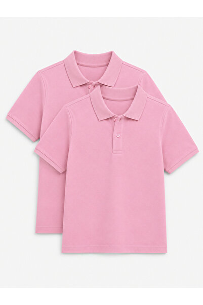 ROZELT 2-Pack Cotton Polo Short Sleeve School T-Shirt - Pink