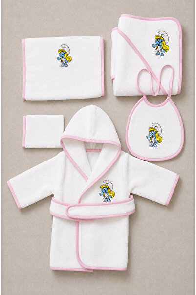LUNGA VİTA Newborn Embroidered Baby Bathrobe Set 5 Pieces Compatible with 0-2...