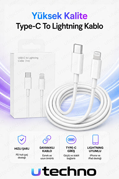 Type-C to Lightning Hızlı Şarj Kablosu 1 Metre iPhone 6 7 8 X XR 11 12 13 14 Pro Max Plus Uyumlu