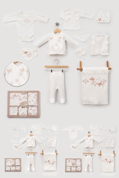 EDM Kidss Organic Cotton Butterfly Patterned 10-Piece Baby Girl Hospital Discharge Set - Newborn Bodysuit and Blanket Set