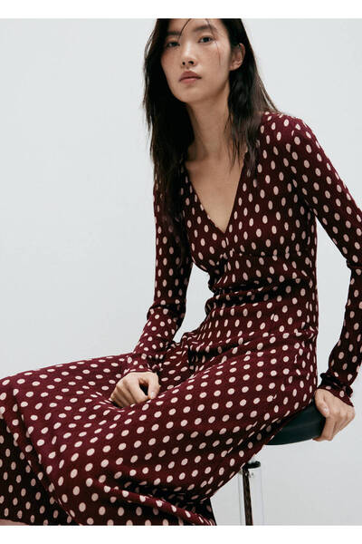 MANGO Woman Polka-dot V-neck dress