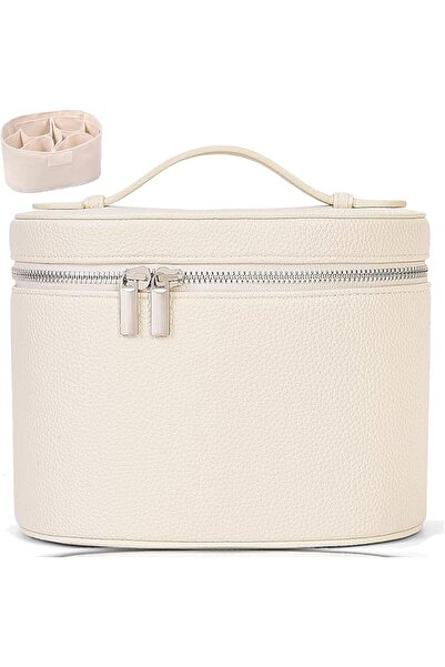 GENERAL Leather Makeup Bag Organizer with Compartments - Standing Travel Cosm...