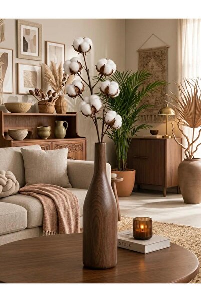 GENART HOME DELÜX DOĞAL AHŞAP VAZO MAT CEVİZ