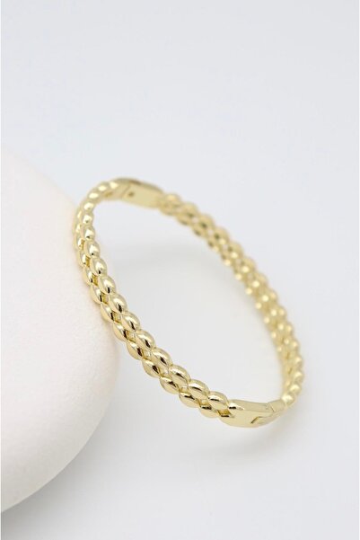 Bade Jewelry Vip Gold Çift Sıra Arpa Model Kararmaz Çelik Şık Kelepçe Bilezik