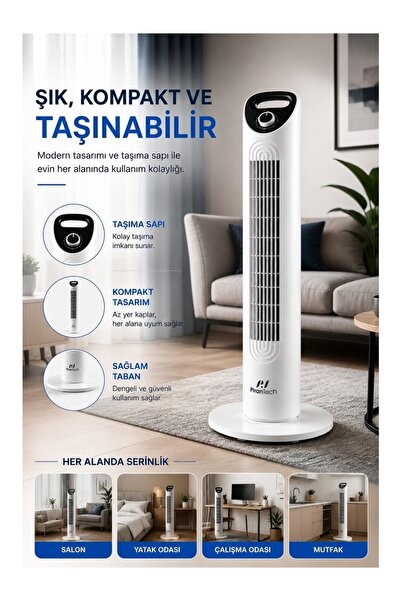 PiranTech ELVT Yeni EV30 Kule Tipi Vantilatör | Sessiz Çalışma | Şık ve Moder...