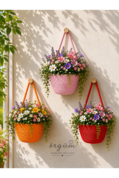 ÖRGÜM Basket 3-Piece Mini Basket Organizer (Plants and Wooden Hangers Are Not...
