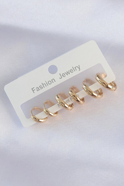 SORA GROUP Brass Gold Color Oval Curved Earring Set