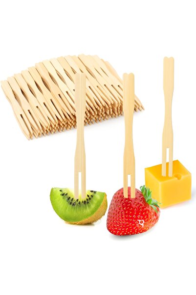 4basix Wooden Fruit Forks 250 Pcs, Bamboo Two-Prong Cocktail Picks, 3.5 Inch ...