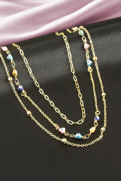 SORA GROUP Heart Enamel Triple Necklace