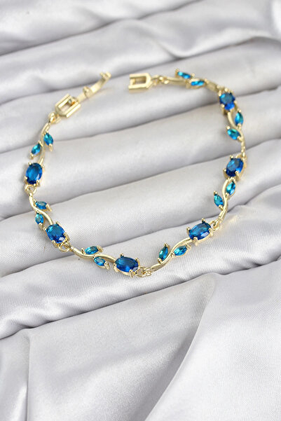 SORA GROUP Brass Gold Color Blue Zircon Stone Flower Model Women's Bracelet