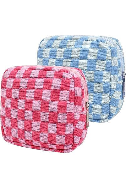 Hannea ® 2Pcs Sanitary Pad Pouch 5.5in Small Makeup Pouch Checked Print Coin ...