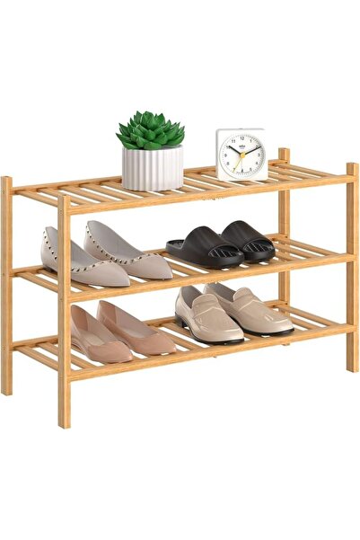 GENERAL 3-Tier Bamboo Shoe Rack for Closet Free Standing Wood Shoe Shelf Stor...