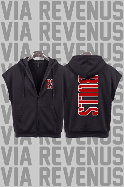 Vordevia Bulls 23 Printed Sleeveless Zippered Hooded Sweatshirt Wide Fit 3 Th...