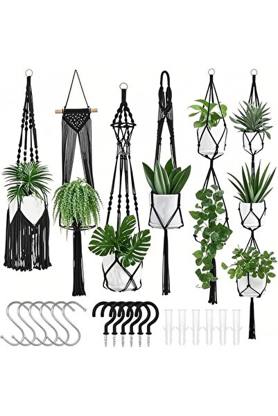 GENERAL Plant Hangers, 6Pack Hanging Planters for Indoor Plants w/ 6 Set Hang...