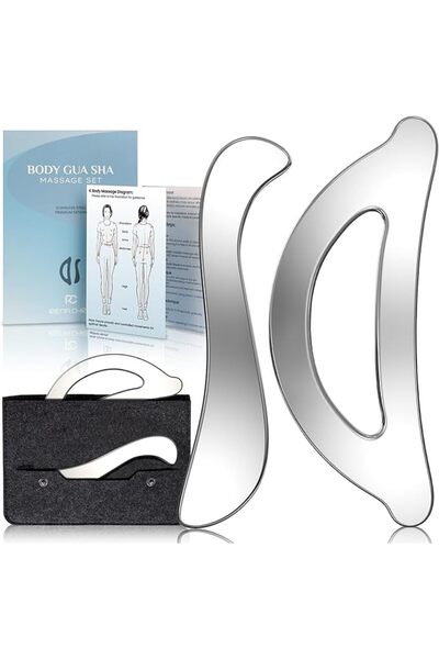 Rena Chris Gua Sha Facial Tools - Stainless Steel Muscle Scraper Tool Set for...