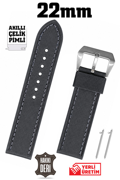 Saatse 22mm Anthracite Gray Sport Genuine Leather Watch Band Strap with Smart...