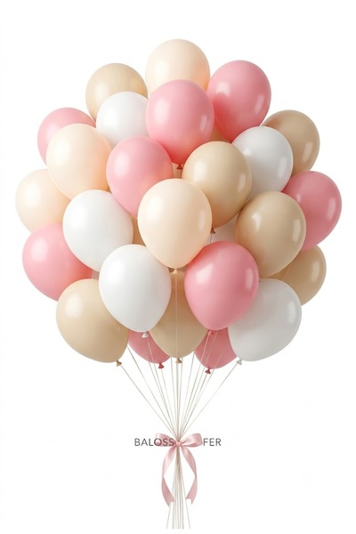 baloss fer Şeftali Konsept 30'lu Balon Seti Pembe Deniz Kumu Beyaz Doğum Günü...