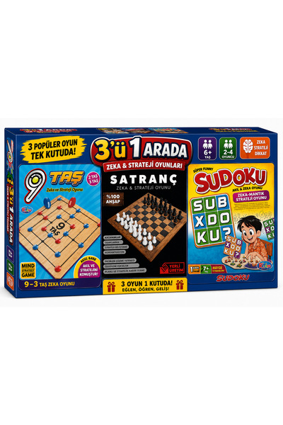 W-Design 3 lü Eğitici Öğretici Eğlenceli Kutulu Zeka Oyunları 3-9 TAŞ-SATRANÇ...
