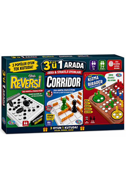 W-Design 3 lü Eğitici Öğretici Eğlenceli Kutulu Zeka Oyunları REVERSİ-CORRIDO...