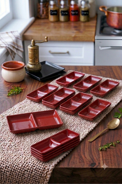 BİODATA 6 Pieces of Unbreakable Melamine 2-Compartment Sauce Bowl and Snack B...