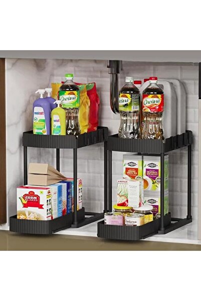 P PIPITA 2-Tier Under Sink Organizers 2 Pack Sliding L-shape Cabinet Cabinet ...