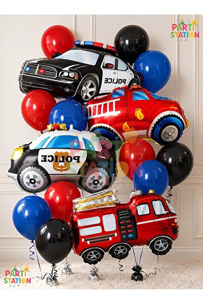 Parti Station Police and fire truck balloon set - 14 piece police and fire tr...