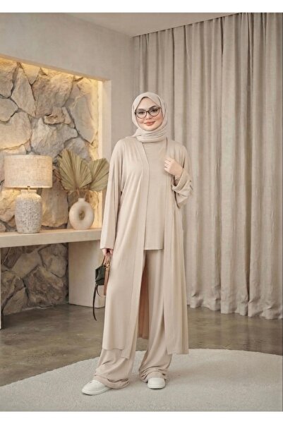The Hench Basic Yandan Yırtmaçlı Üçlü Kimono Takım