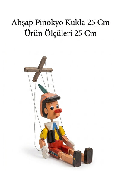 moryconcept Ahşap Pinokyo Kukla 25 cm - İpli Dekoratif Tahta Oyuncak