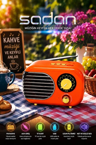 sadan SD-101 Turuncu Nostaljik ve Dekoratif Radyo (BT+FM+USB+SD)