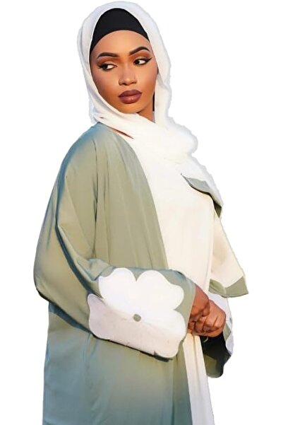 Generic Abaya Hana – Sage Green & white floral Embroidered Three-Piece Set | ...
