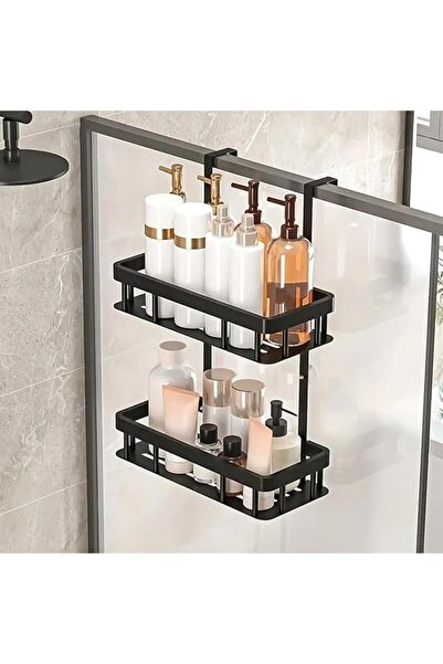 KASTWAVE Over the Door Shower Caddy, 2-Tier Black Rustproof Bathroom Organize...