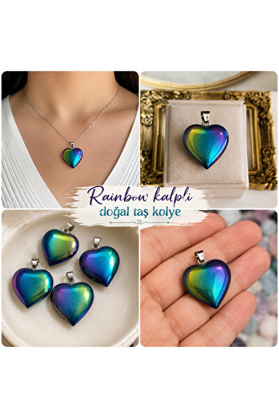 best bioenerji taş terapi Rainbow Heart Natural Stone Necklace Certified
