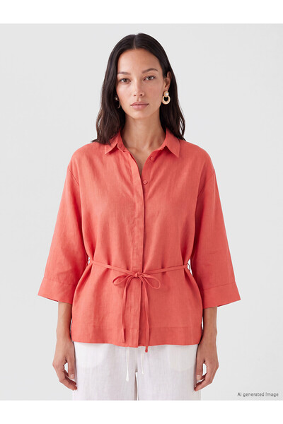 LC Waikiki Nevavm Belted 100% Linen Women's Shirt