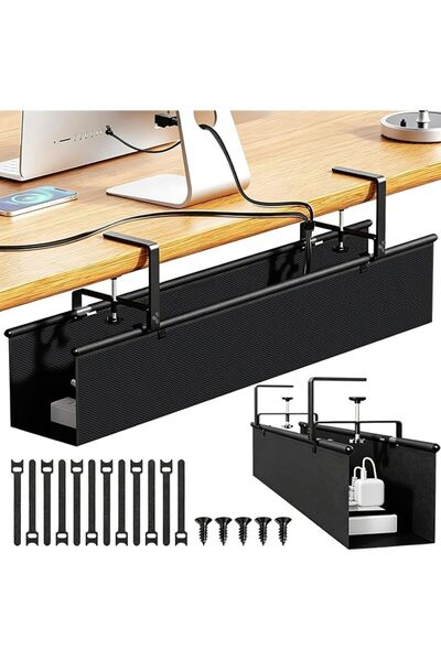 ELEPHANTBOAT ® No Drill Under Desk Cable Management Tray 27 Inch,Clamp or Scr...