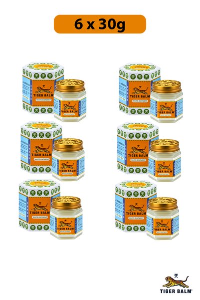 Tiger Balm White Ointment 30g | For Headache, Stuffy Nose, Itch & Pain Relief | Pack of 6