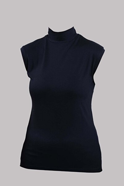 HÜRREM BONE Navy Blue Body Turtleneck Viscose Zero Sleeve 1027_02