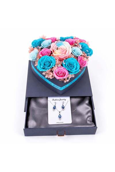 velve Premium set with 15 soap roses, cryogenic hydrangea and jewelry, heart ...