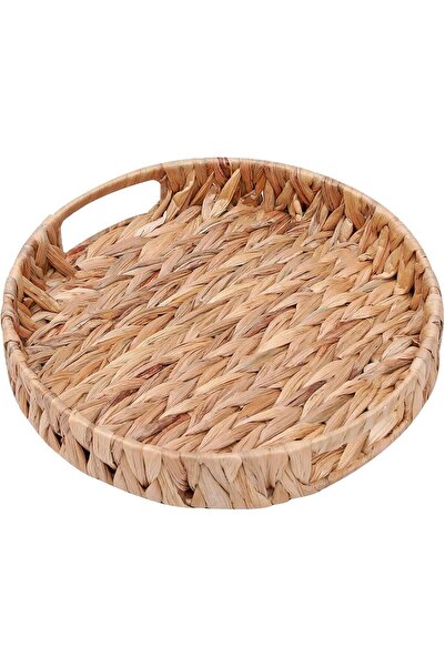 Arabest Round Woven Serving Tray,15" x 2.9" Water Hyacinth Wicker,With Handle...