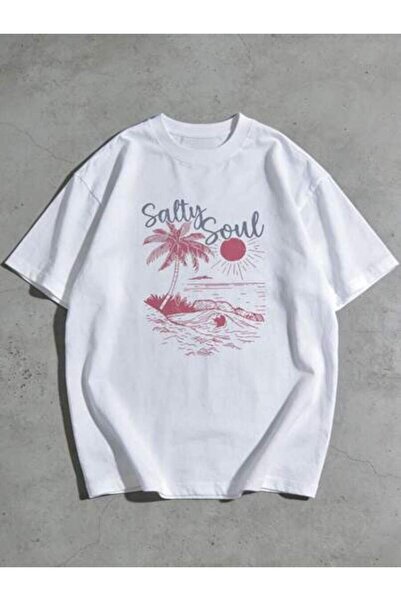 k222 1pc Womens Salty Soul Beach Palm Tree TshirtCotton 180gsm.Printed Tee.Un...