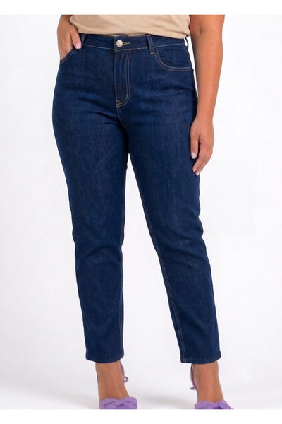 LİMABEL Kadın Büyük Beden Mom Jean Mavi Mom Jeans Likralı Rahat Kesim Büyük B...