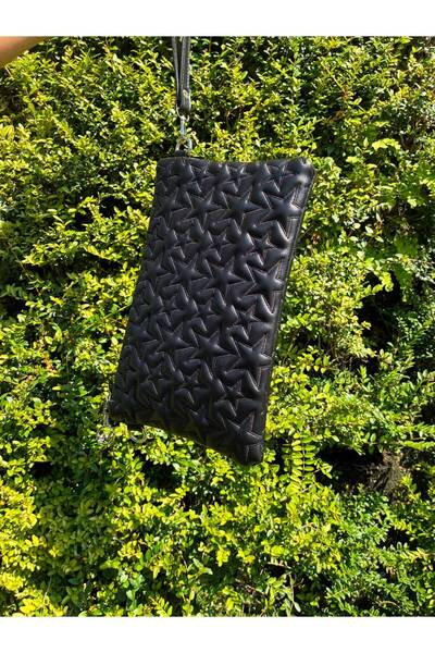 MAISONE Black Star Embroidered Star Women's Quilted Portfolio Handbag & Clutc...