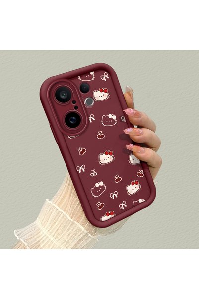 CHICASELUX غطاء سيليكون متوافق مع هاتف Vivo X200 Fe بلون بورجوندي مع تصميم قط...